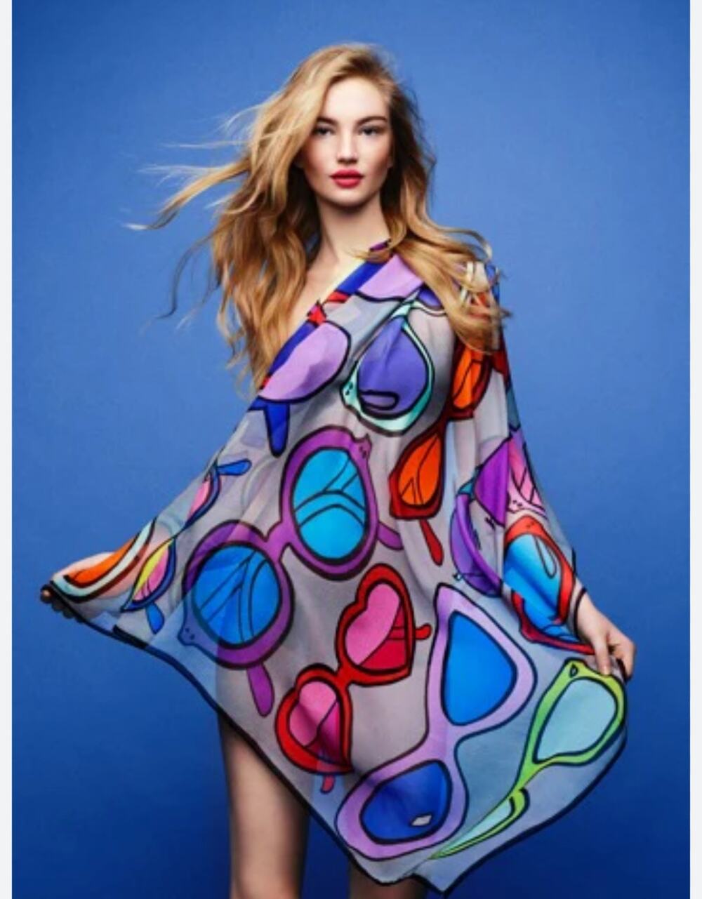 Anna Coroneo Silk Chiffon Colorful Sunnies Scarf Turquoise